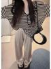 Tencel Linen Striped Loose Fit Women's Sunscreen T-Shirt