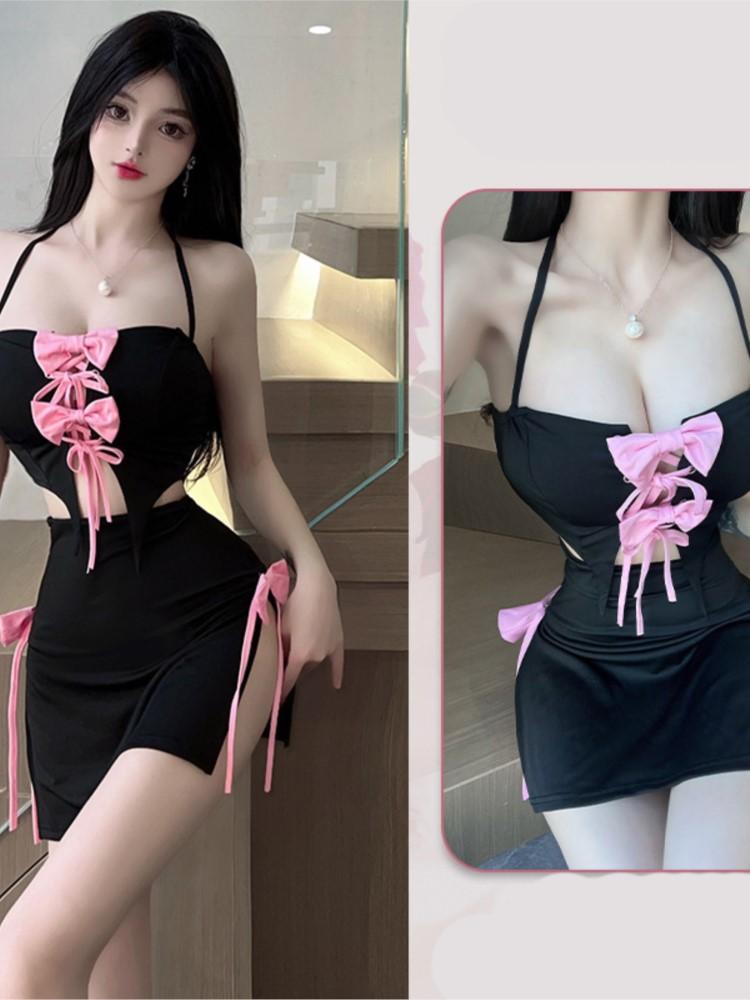 Dress Bow strap tight fitting cute and sexy hip hugging skirt Green dress Party dress dresses women lingerie set fetish Sex shop
