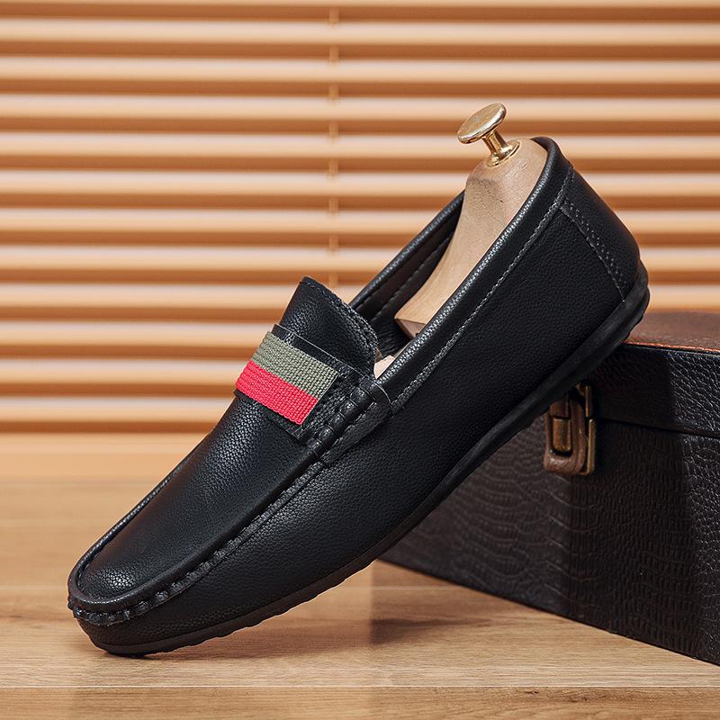 

2024 Модные мужские кожаные повседневные туфли весна-лето Новые легкие мокасины без застежек Уличная модная обувь для вождения 44 чёрный