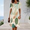 Women Plus Size Round Neck Short Sleeve Geometric Printed A Line Midi Dress