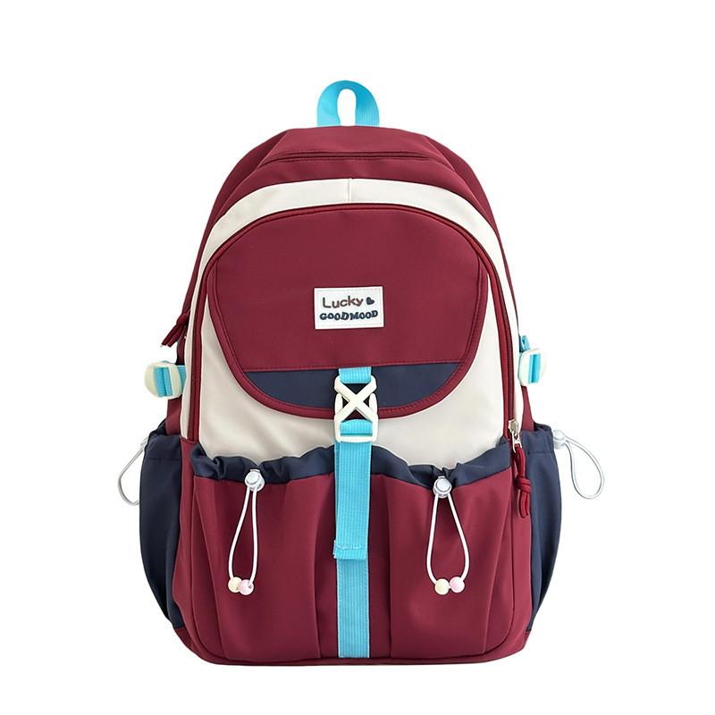 Nylon Girls School Backpack With Letter Decor And Drawstring Design For Campus Use