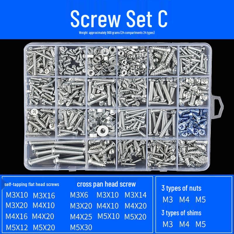 Baolian Phillips Pan Head Self-Tapping Screw Set with Nut Cap & Washer (Sizes M2-M6)