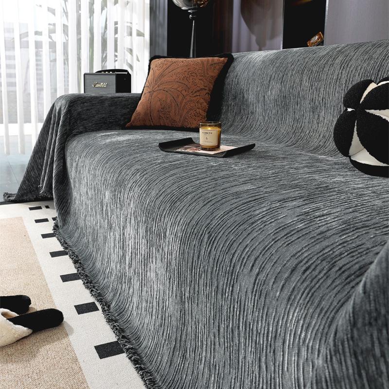 

Nordic Style Light Luxury Solid Color Sofa Cushion Chenile Non Slip Anti Cat Scratch Blanket Four Season Universal Couch Cover 180x180cm серый
