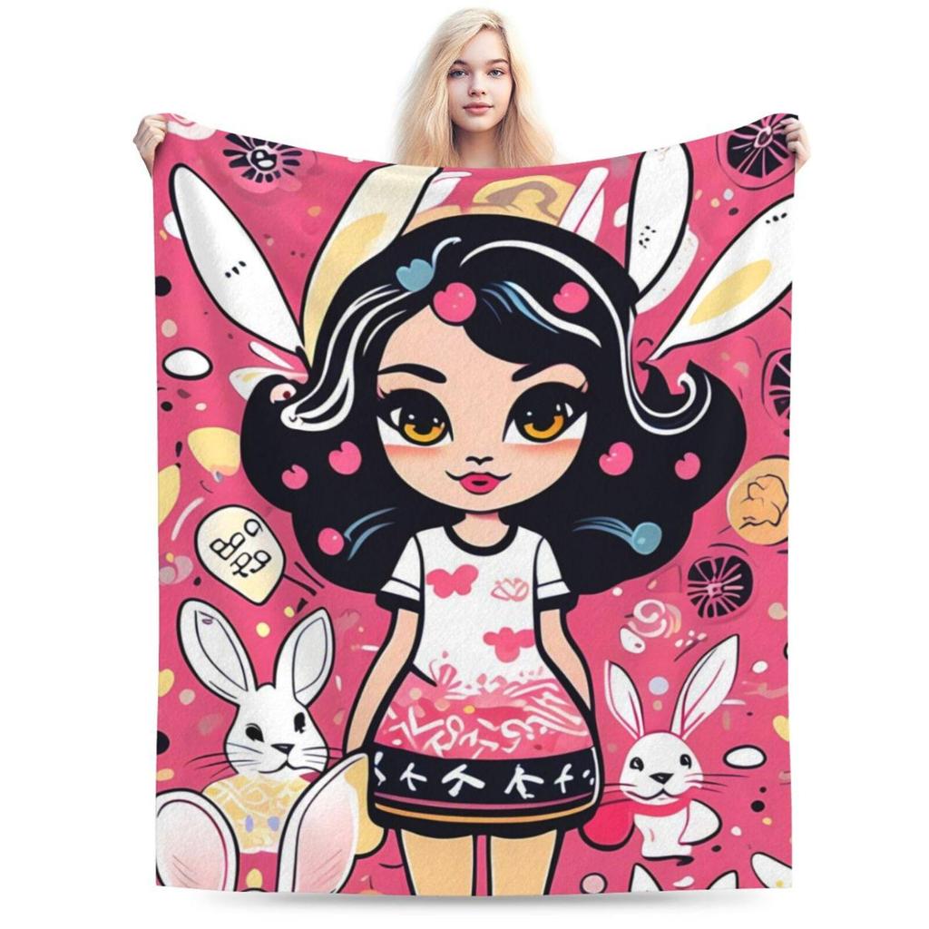 Bunny GirlSherpa Blanket Warm Blankets for Sunmer Super Soft Fuzzy Flannel  Like Reversible Velvet Plush Couch Blanket Lightweight