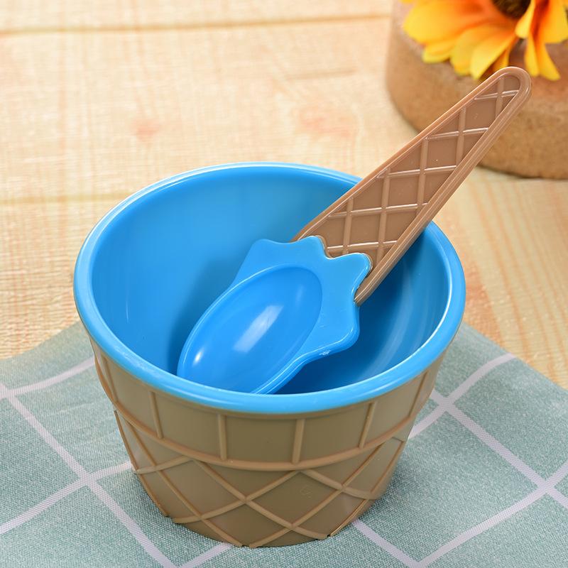 Ice Cream Serving Bowl Set with Spoons - Double Layer Cartoon Plastic Bowls for Creative Desserts