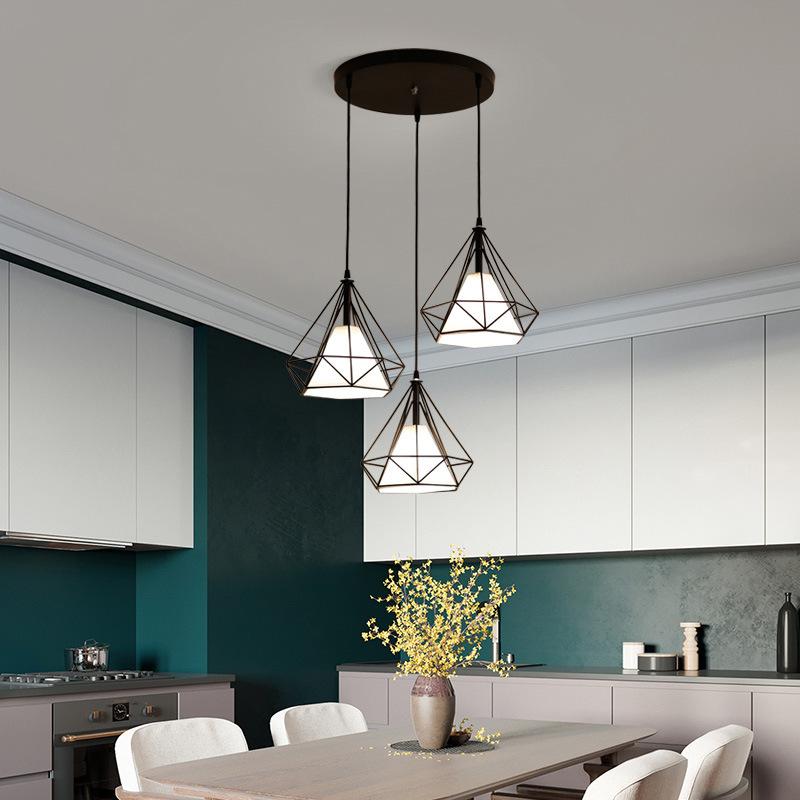 Nordic Modern Diamond Pendant Lamp Originality Living Room Bedroom Board Room Decoration Chandeliers Simple Iron Cloth LED Light