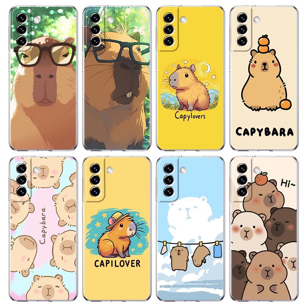 Phone Case For Samsung Galaxy S25 S24 S23 FE S22 Ultra S20 S21 5G S10 Plus S10E Soft Clear Cover Anime Capybara Porpoise