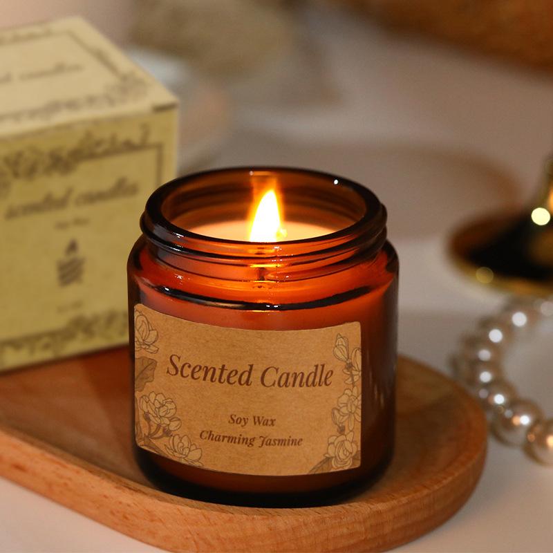 Customized Logo Soy Wax Scented Candle in Small Brown Glass Jar