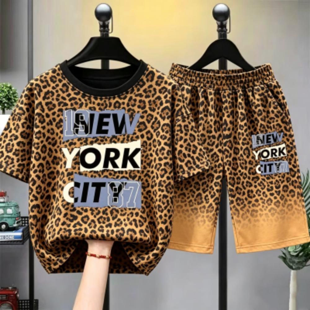 Personalized Colorful Stripes Letter Printed Kids T-shirt and Shorts 2 Piece Set Summer Casual Outfit for Boys and Girls Kids T-shirt Set