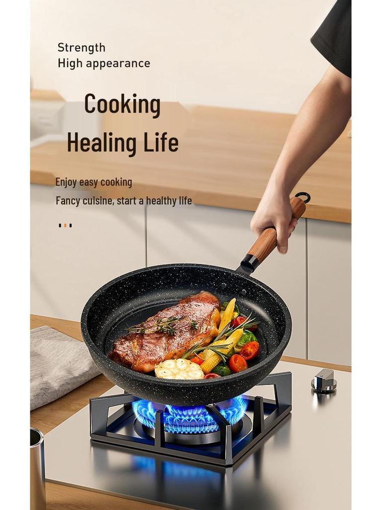 Multifunctional Maifan Stone Non-stick Flat Bottom Frying Pan for Household and Stovetop Use