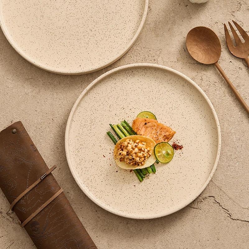 Western-style Steak Plate with Advanced Ceramic Scrub 8 Inches Household Dessert Breakfast Shallow Plate Restaurant Cake Tray