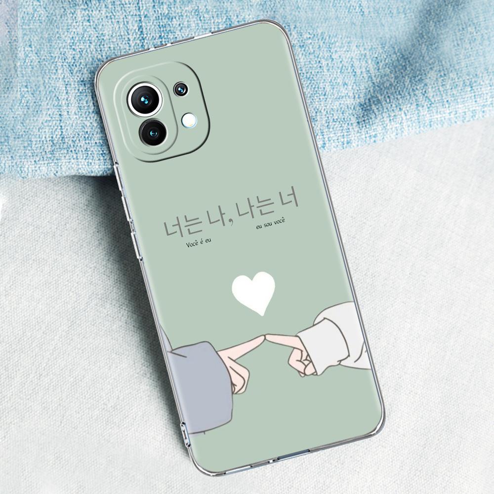 Phone Case For Xiaomi Mi 15 14 13 12 11 Lite 15T 13T 12T Pro Poco X7 X6 X5 Pro 5G X3 NFC F7 F6 F5 Clear Cover Korean Letter