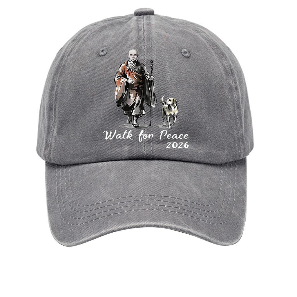 Washed Cotton Baseball Cap with Printed Distressed Soft Top Denim Hat, Vintage Hat