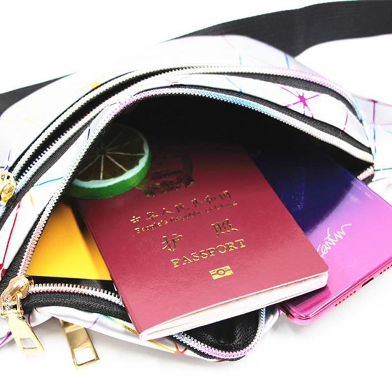 Men Women Waist Bag Diamond-shaped Colorful Laser Sports Multi-layer Outdoor PU Waist Bag Bright Leather Waist Bag Men's and Women's Chest Bag