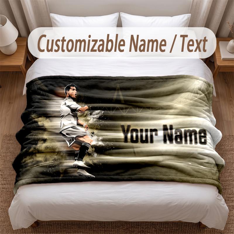 Cristiano Ronaldo Printed Flannel Blanket Custom Name Text Soft Warm Throw For Bedroom Holiday Gift