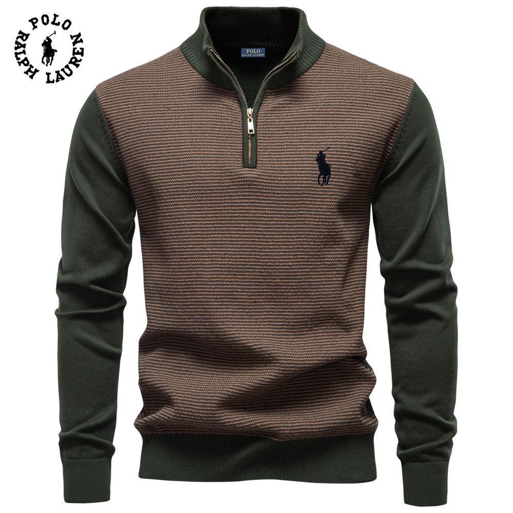 Polo Ralph Lauren 2025 Autumn/Winter Embroidery New Half Zipper Men's Stand Up Collar Cotton Sweater Business Casual Knitted Sweater