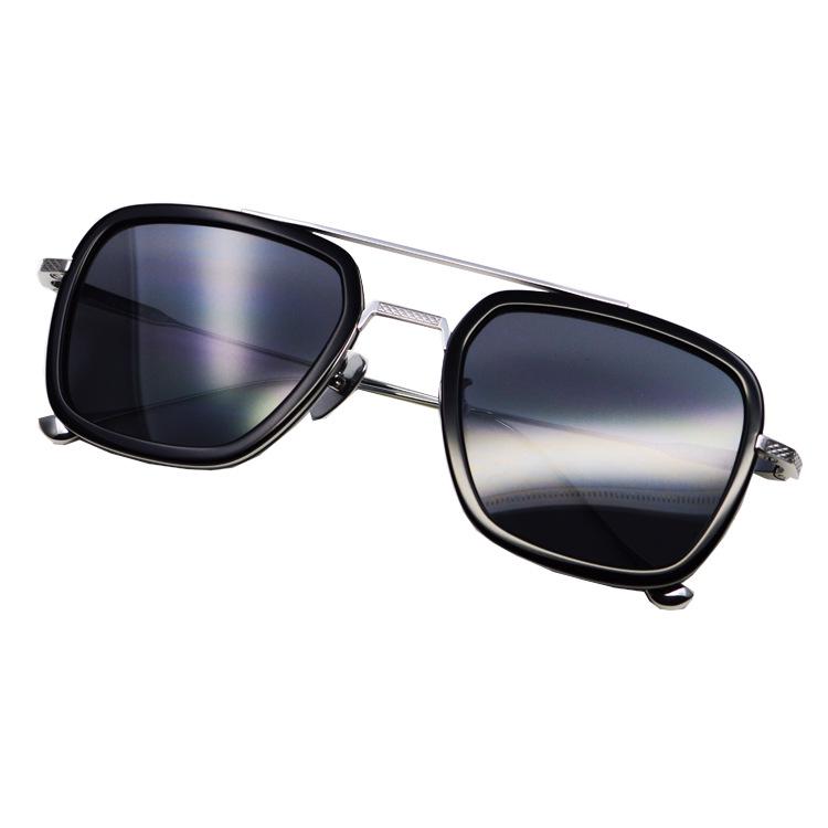Men s Oversized Retro Square Titanium Sunglasses - Ultra-light Iron Man Style with Double Bridge