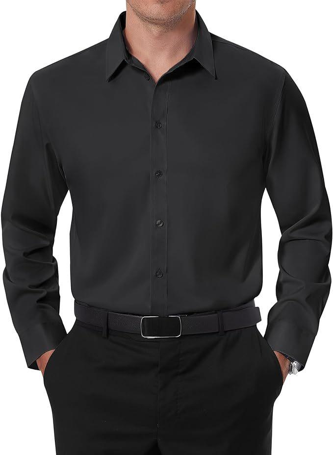 Four-sided stretch men's shirt business casual dress buckle-down non-ironing solid color shirt men's long sleeves