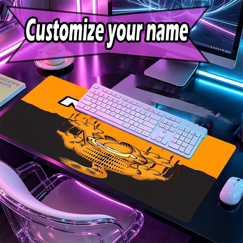 Custom Name Personalized Garfield Pattern Mousepad, Laptop PC Desk Mat, Decorative Desk Mat for Home Keyboard Pad Gift