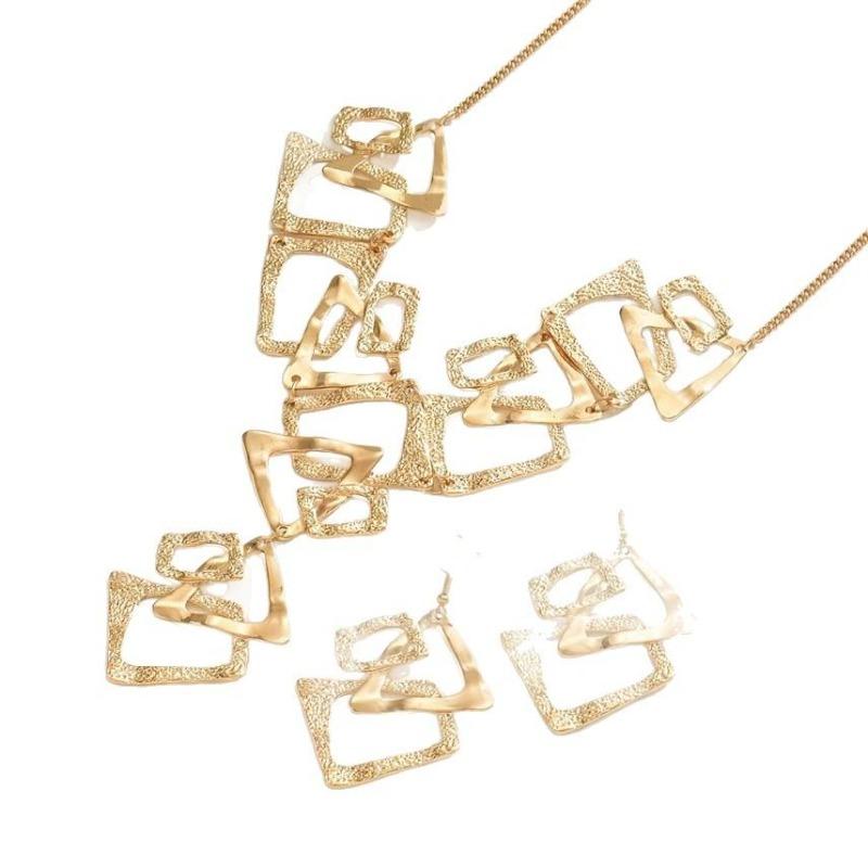 Set di collana e orecchini a forma di Y con ciondolo vintage quadrato triangolare irregolare a splicing