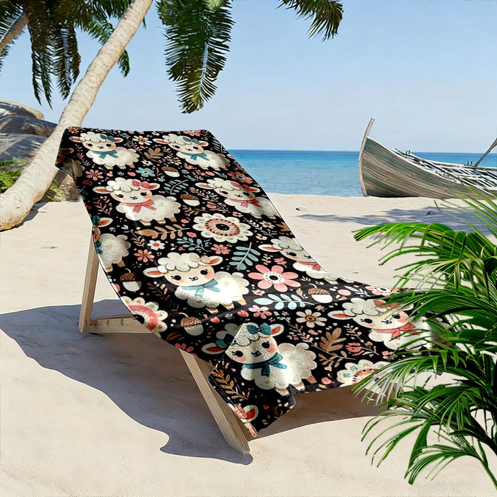 Floral Sheep Pattern Towel Beach towel quick-drying for travel outdoor sports jogging beach and swimming