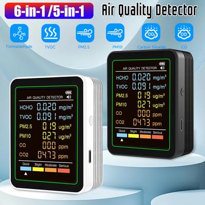 6 In 1 PM2.5 PM10 HCHO TVOC CO CO2 Air Quality Detector Temperature Humidity Formaldehyde Monitor Home Office Air Quality Tester