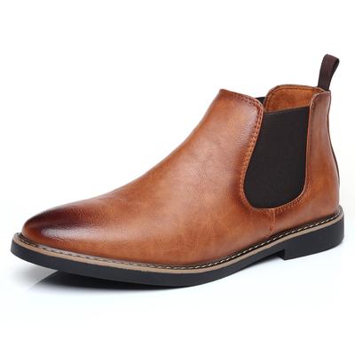 Men's High Top Leather Shoes Men Chelsea Boots Brand Retro Comfortable PU Leather Ankle Boots Men Fashion Black Brown Mens Boots