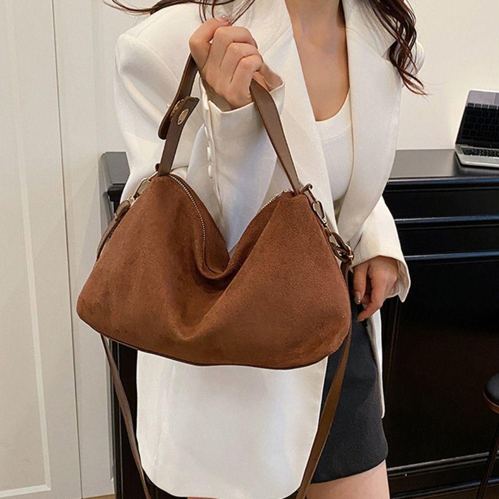 Fashion Suede Shoulder Bag Solid Color Tote Bag Waterproof Ladies Crossbody Bag Holiday