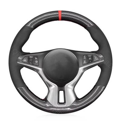 Czarny Zamsz Karbonowy Szyty Ręcznie Wygodny Antypoślizgowy Miękki Pokrowiec na Kierownicę Warkocze Dla Opel Adam Vauxhall Adam 2012-2020