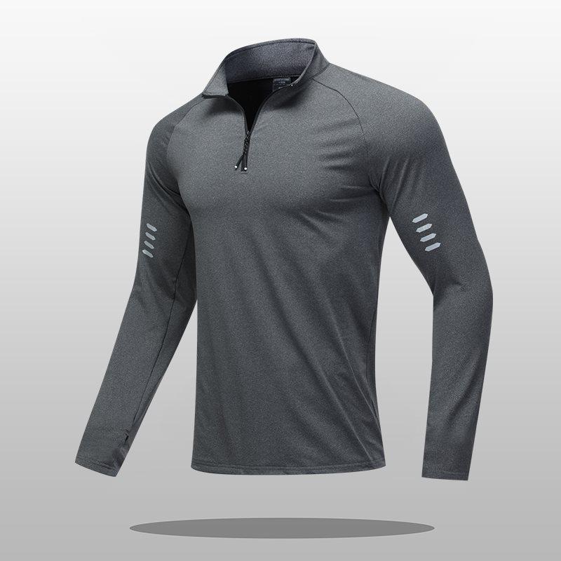 Herren Sport-T-Shirt mit halbem Reißverschluss, langärmelig, schnelltrocknend, für Laufen & Radfahren
