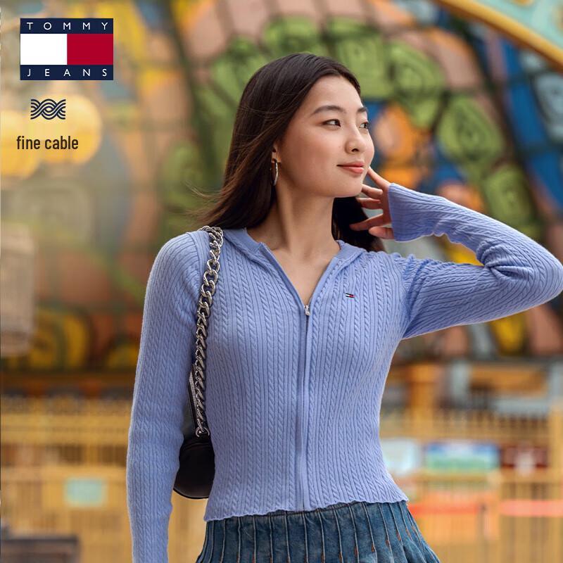 TOMMY JEANS Women's Cable Knit Hooded Cardigan