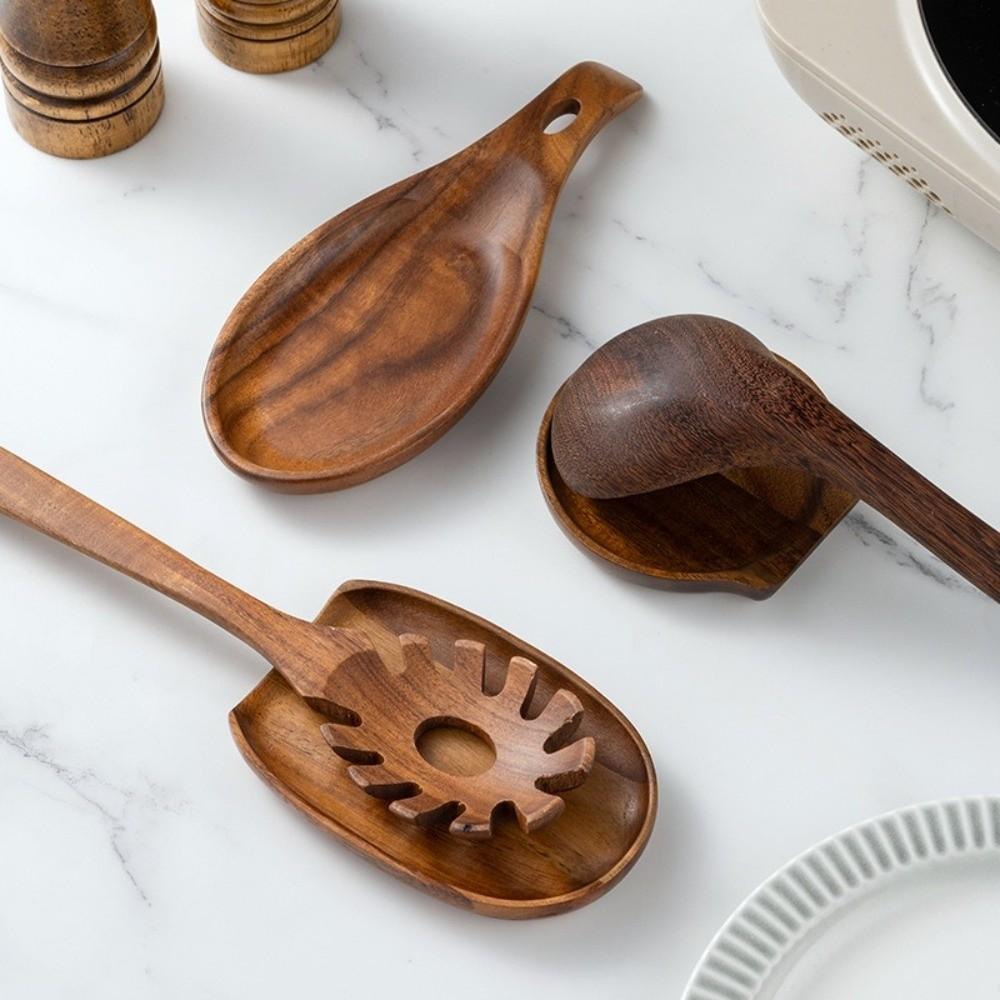 Rustic Ladle Rack Natural Rice Spoon Storage Rack Organizer Tray Spoon Rest Dining Table