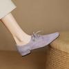 Fashion NEW Spring/Autumn Women Loafers Square Toe Low Heel Shoes Sheep Suede Leather Shoes for Women Lace-up Women Pumps Concise Shoes