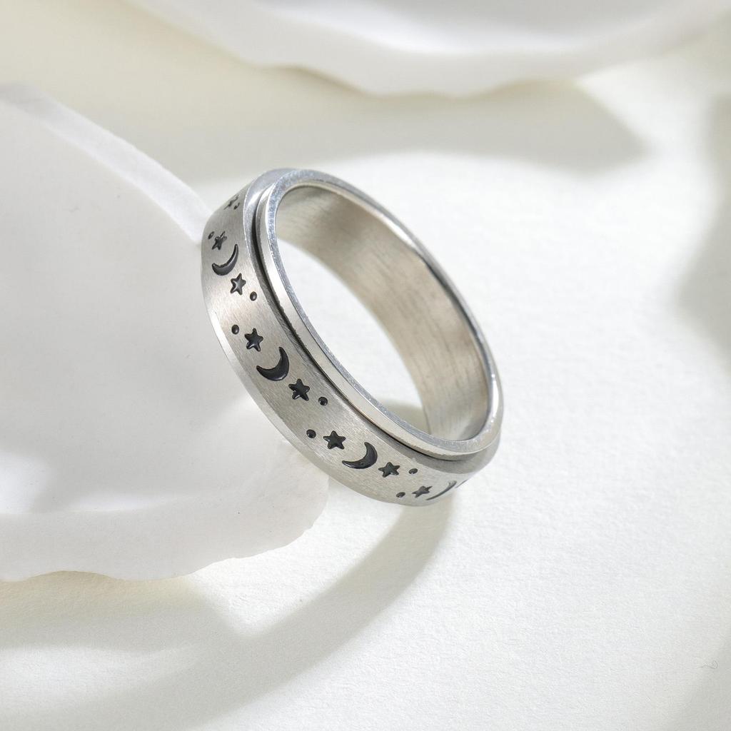 18k Gold Star & Moon Rotatable Double Layer Women's Ring - Japanese Korean Niche Design