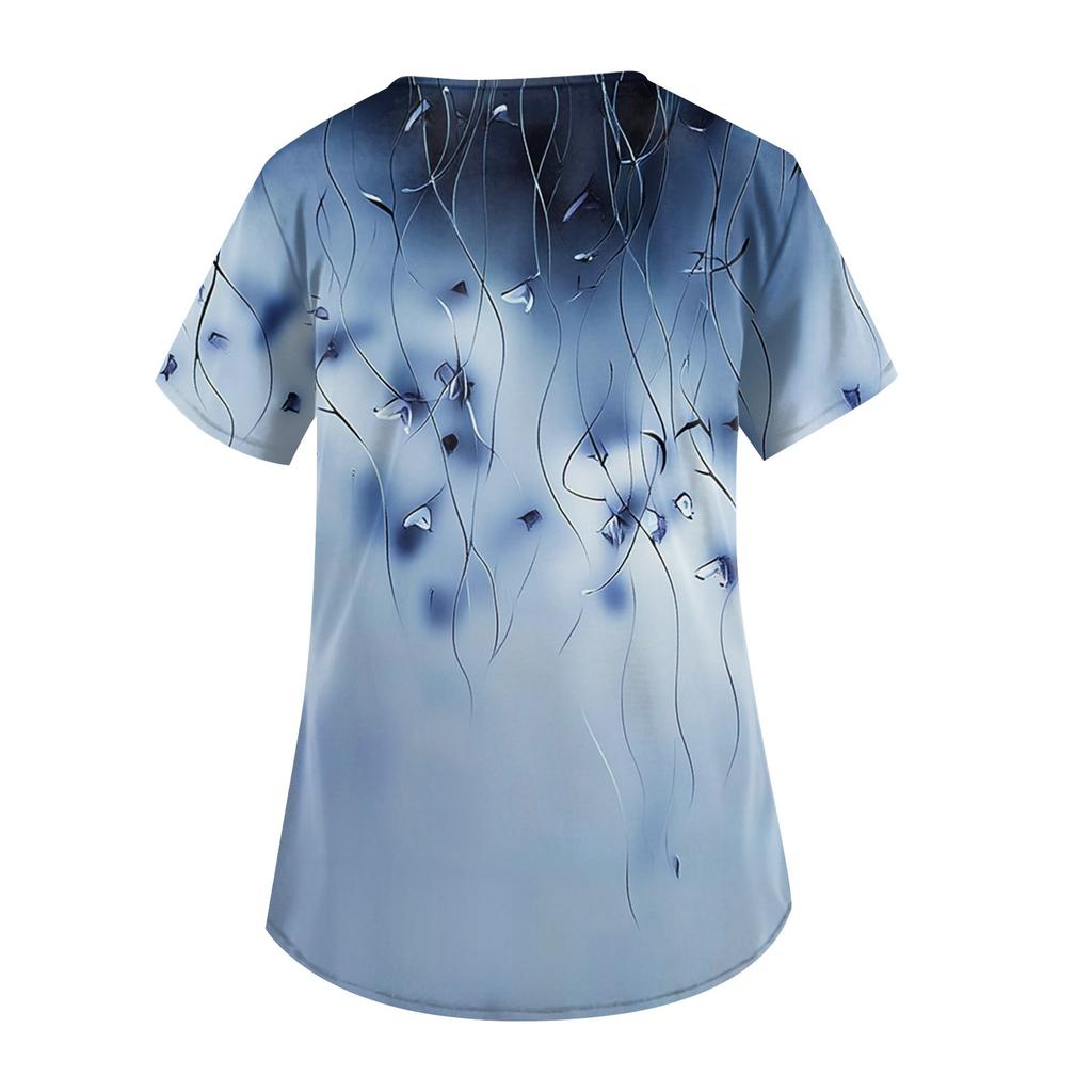 Tops estampados casuais da moda com decote em V feminino e roupas de trabalho protetoras