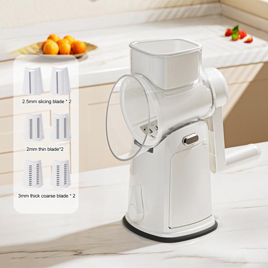 5-i-1 Roterande Osthyvel och Grönsaksskärare med Sugfot Rostfria Blad Handvev Köksnödvändighet Hackare för Effektiv Matlagning