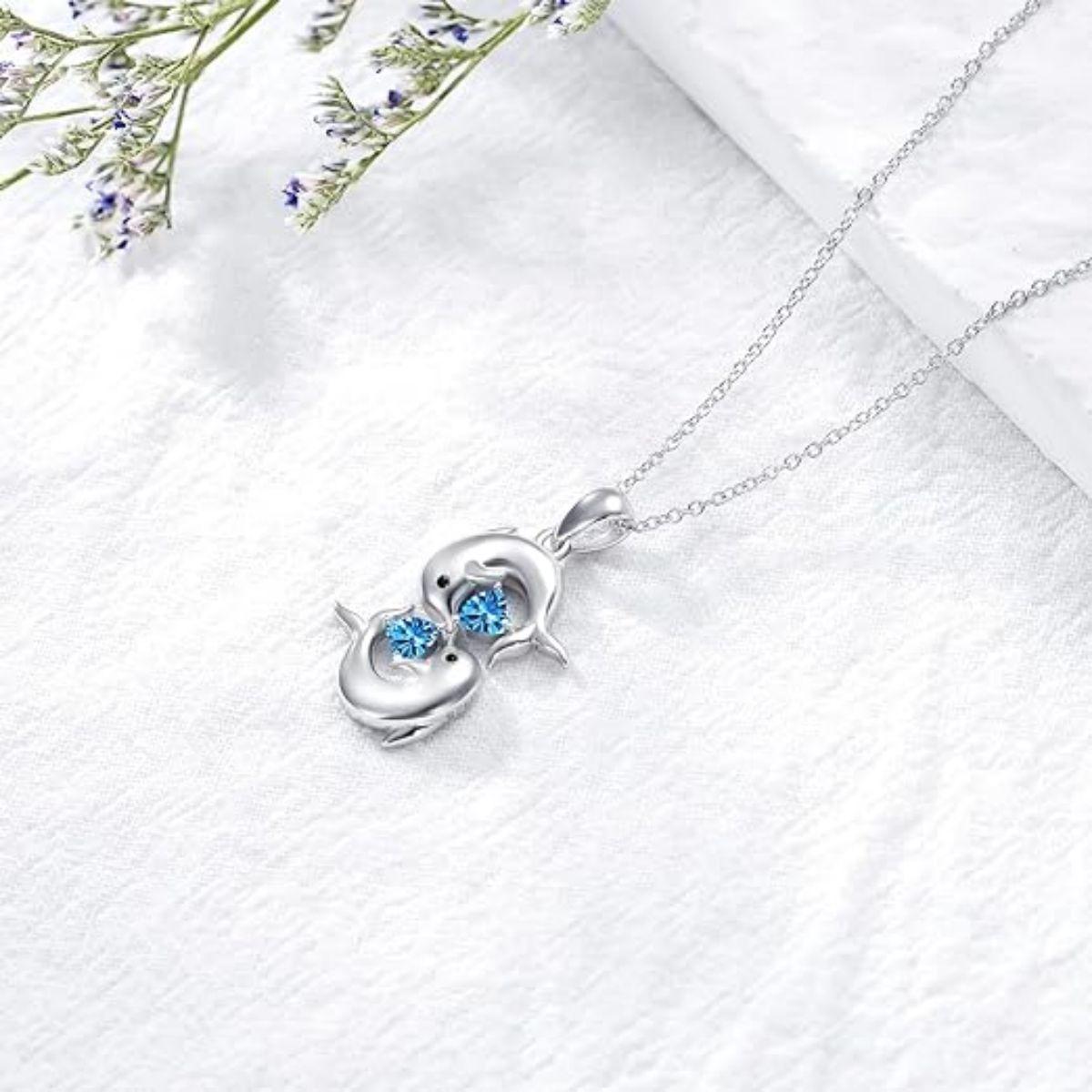 Cross-border best-selling new European and American style blue heart-shaped zirconium jewelry, cute double dolphin baby kissing 45cm серебряный