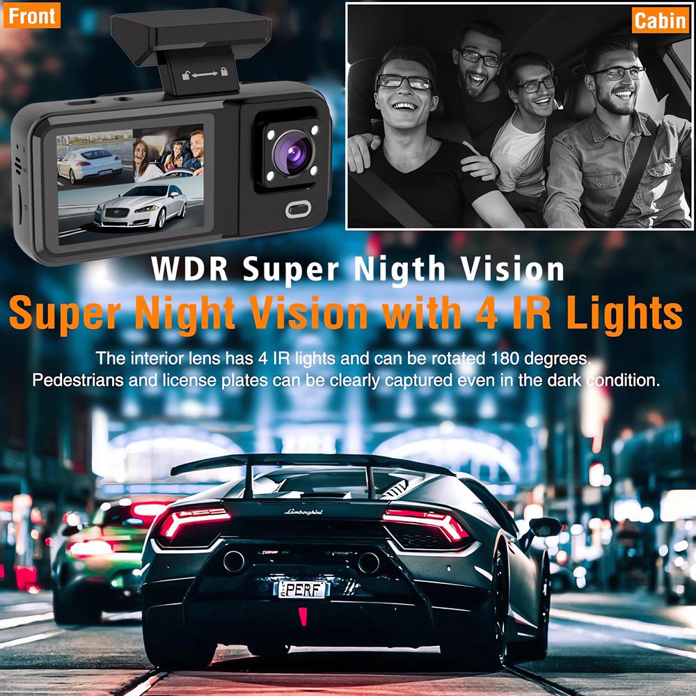 2/3-Kanal WIFI Auto DVR, Hochauflösende 1080P In-Car Dashcam mit drei Kameras, Videoaufzeichnung.