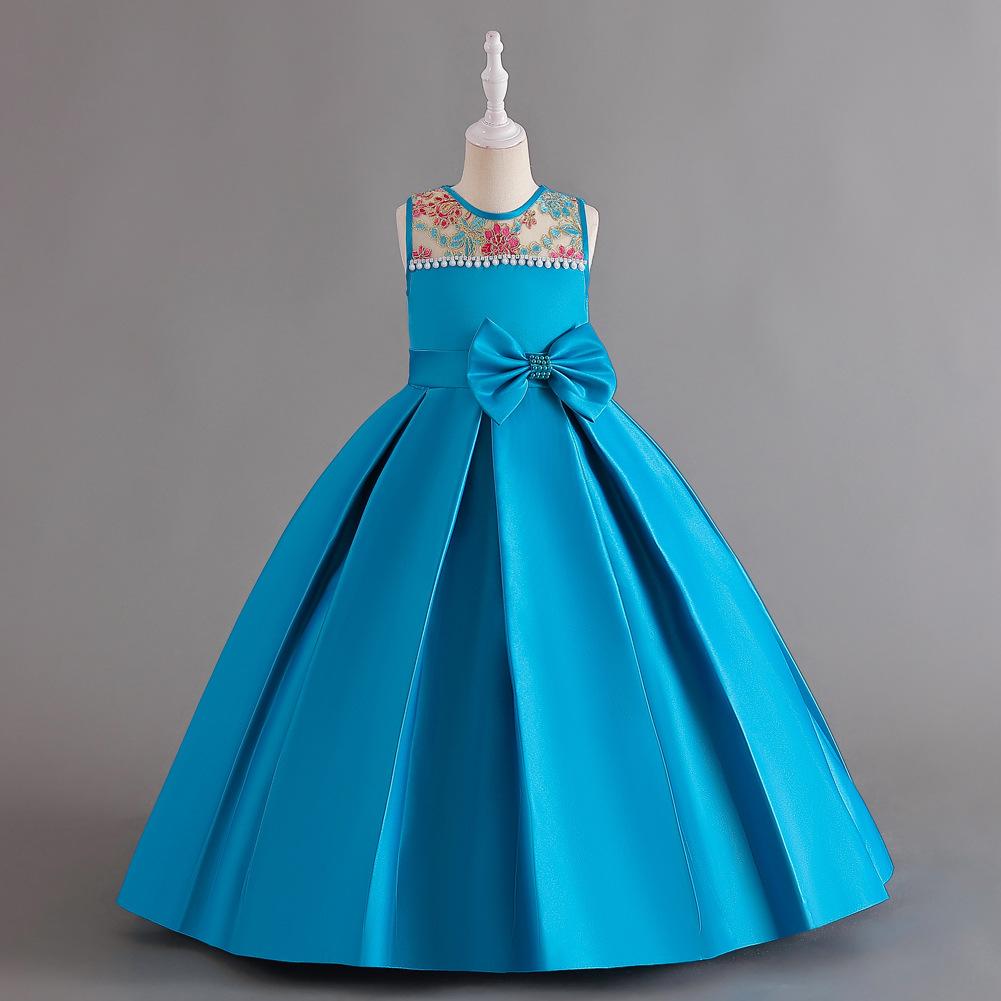 Robes longues pour enfants de taille moyenne et grande, robes pour petites filles, robe sans manches en tissu forgé, robe de princesse, robe de soirée pour spectacle de piano