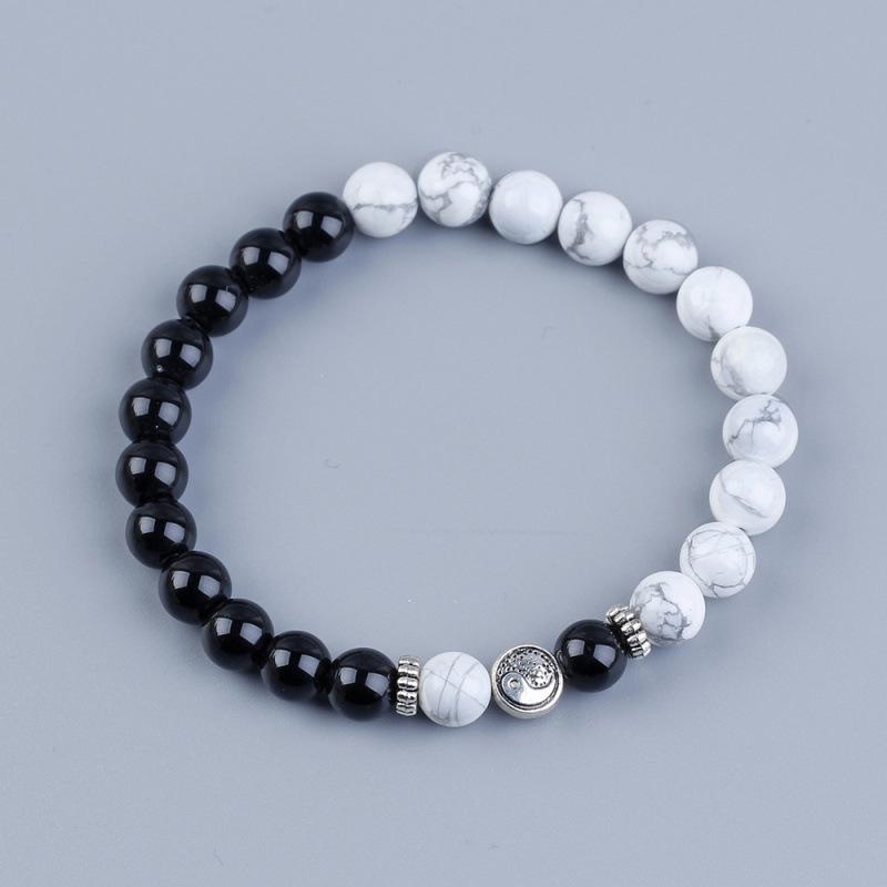 Black and White Turquoise Tai Chi Yin Yang Beaded Bracelet
