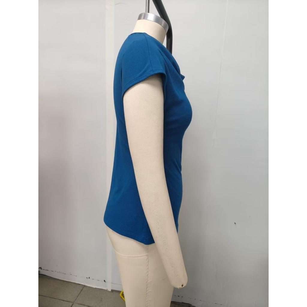 Summer Spring Fashion Women's Solid Color Short Sleeve Slouchy Neck Casual Tops