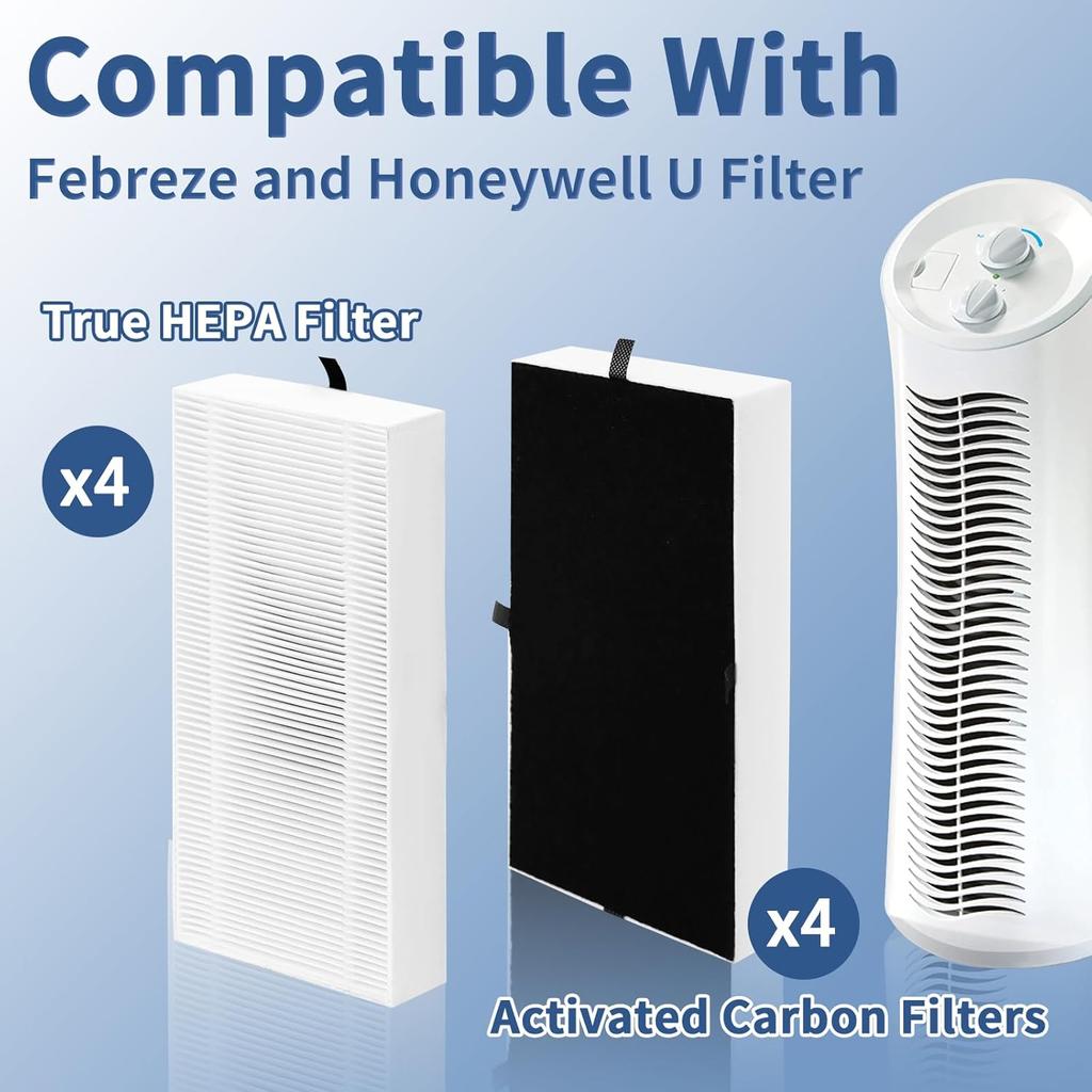4 Pack Dual Action HEPA-Type Air Purifier Filter Replacement for Febreze and Honeywell U Filter, Repalce FRF102B and HRF201B, FHT170, FHT180, FHT190,