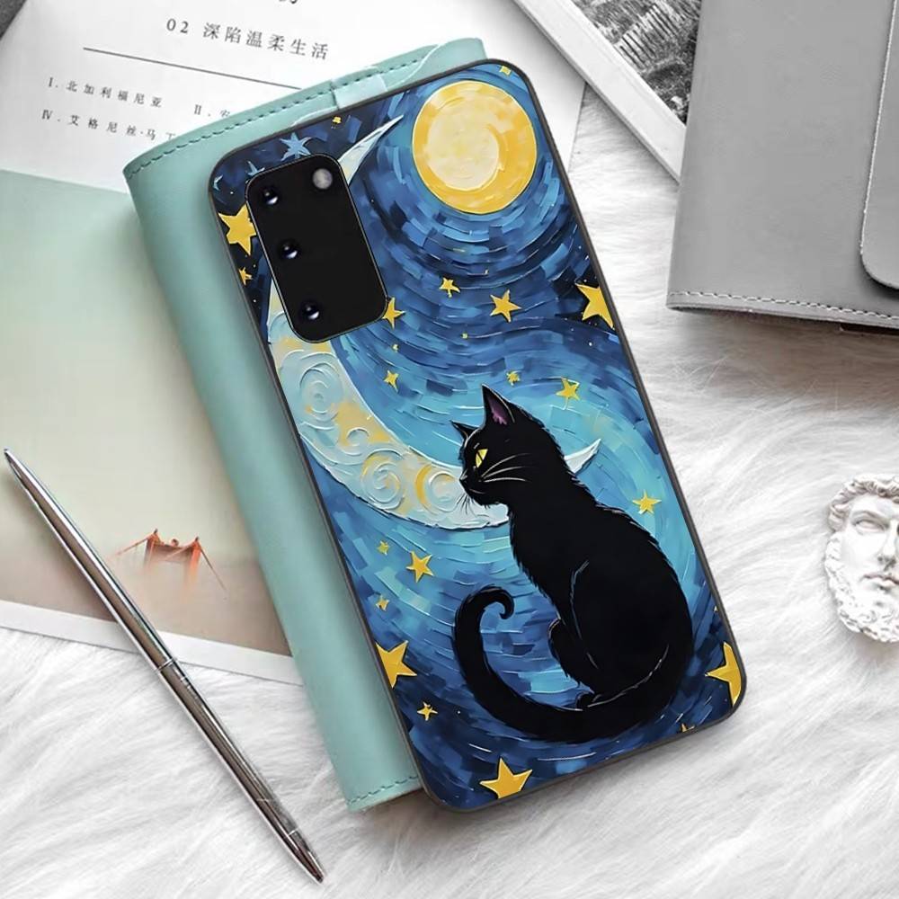 Oil Painting Van-Gogh Cat Phone Case For Samsung S 24 Fe 25 Ultra Plus 20 Lite 21 30 22 23 24 22 Ultra 5G Fundas