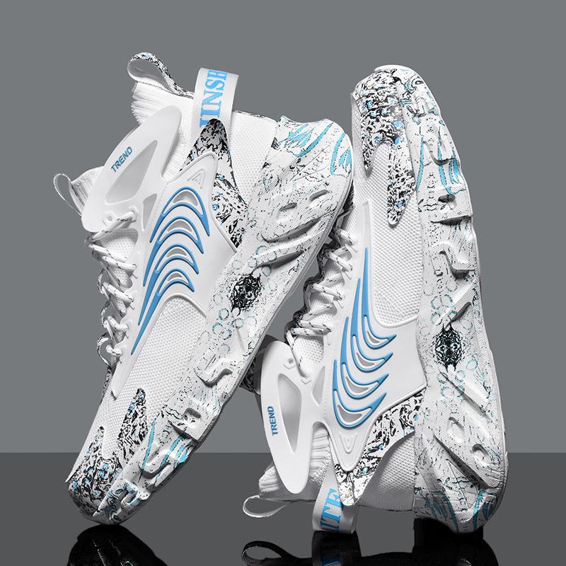 New Cold Sticky Men's Sneakers Large Size Shoes Flying Woven Graffiti Shoes Lightweight Running Shoes Popcorn