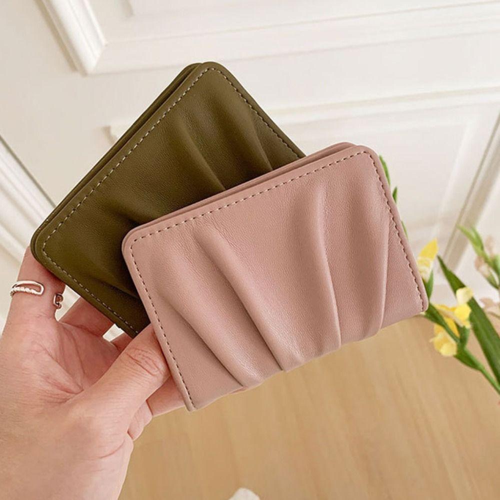 Korean Style Mini Coin Purse Multiple Card Slots Wrinkled Card Holder Button Foldable Wallet Women