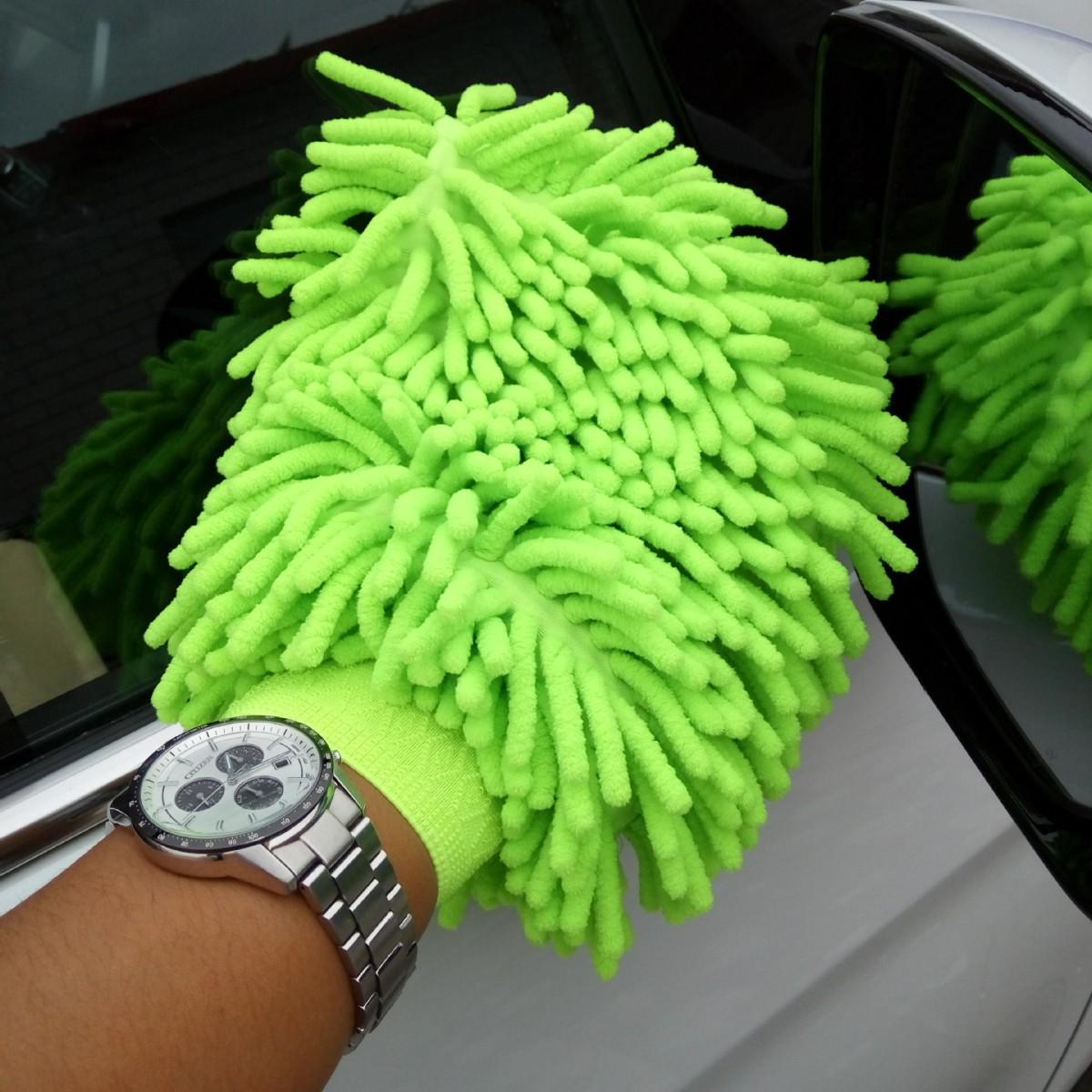 

Двусторонняя варежка из шенилла «Медвежья лапа» для мытья автомобиля с полотенцем из кораллового флиса 25cm x 20cm флуоресцентный зеленый