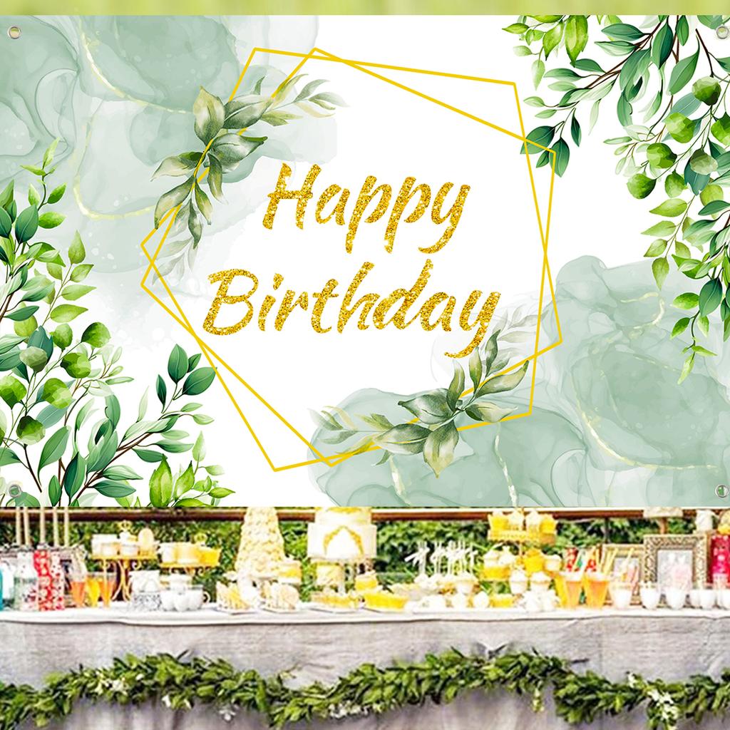 Folhas de Eucalipto Verde Aniversário Poliéster Fundo Decoração de Festa de Aniversário Infantil Casamento Suprimentos para Festa de Aniversário Chá de Bebê