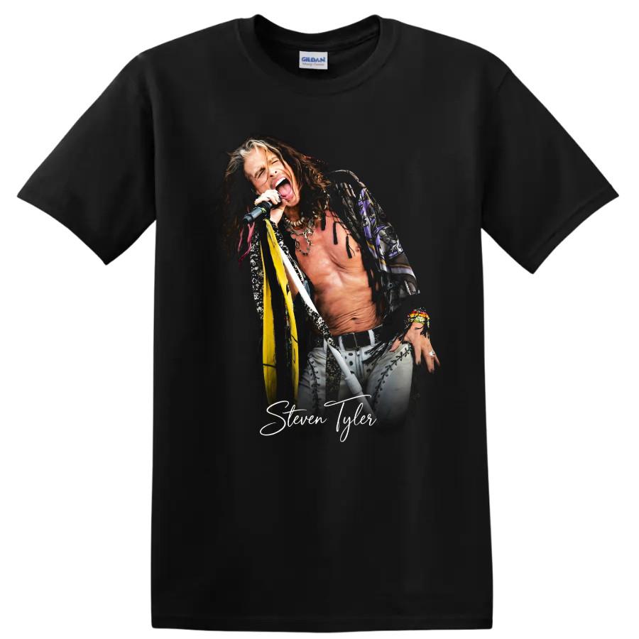T-shirt Ritratto Rock Steven Tyler Cantante Performance sul Palco Tee
