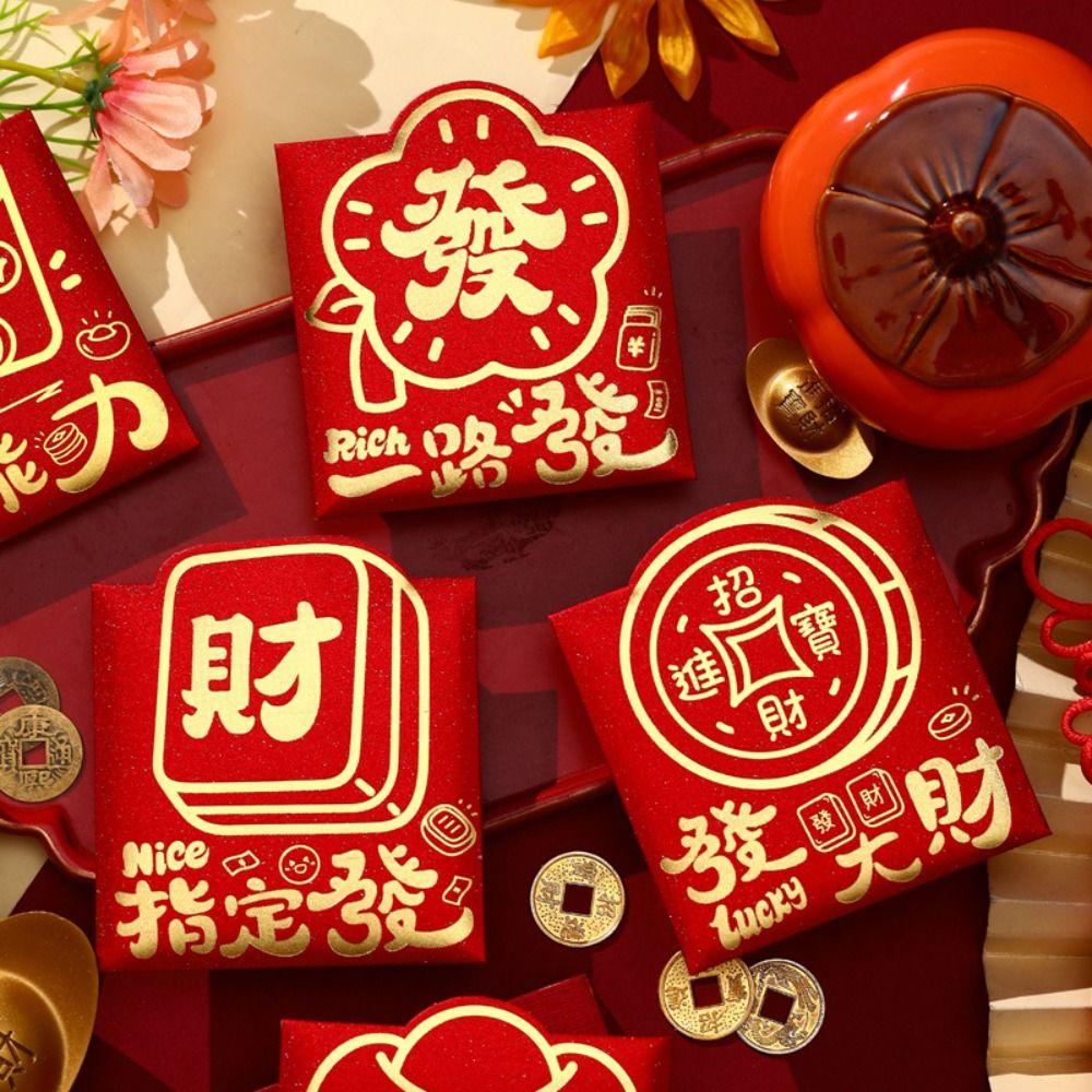 6pcs Paper Red Packet Cartoon Luck Pocket New Year Blessing Red Envelope Bag  New Year