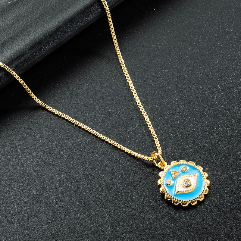 Devil's eye series round eye pendant necklace - women's copper plated enamel clavicle chain
